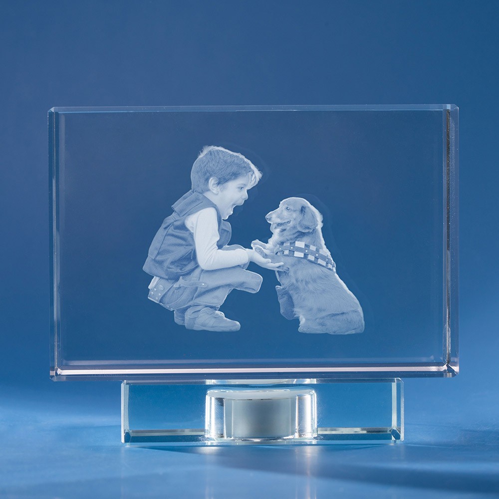Personalized Pet 3D Engraved Crystal Photo Gift Large Rectangle