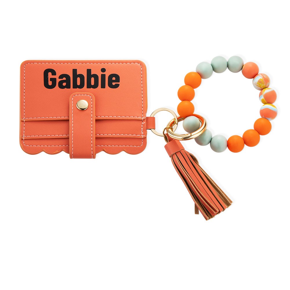 Schlüsselbund-Brieftasche mit Armband, Silikonperlen-Armband, Schlüsselhalter und Ledergeldbörse, personalisierte Geschenke für Sie/Frauen