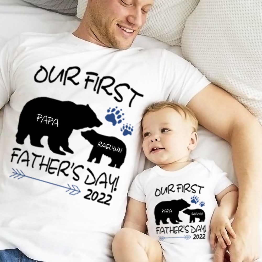 Custom Name Parent-Child Shirt, Vår första fars dag tillsammans 2022 skjorta, bomullsskjorta, födelsedag/fars present till pappa/farfar