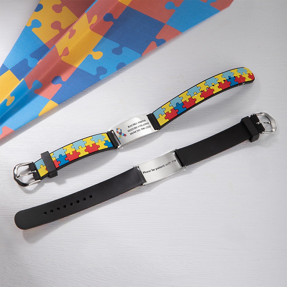 Bracelet d'alerte médicale gravé pour enfant, bracelet d'alerte médicale de sensibilisation à l'autisme pour enfants, bracelet d'identification pour enfant