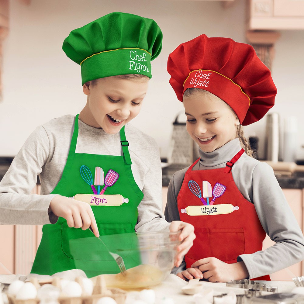 Personalisierte Kinderschürze mit Toque Chef Hat