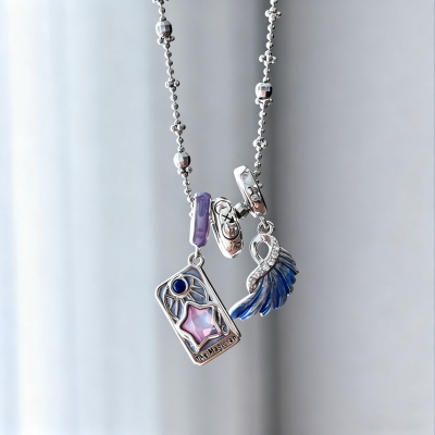 Tarot Card Necklace Pendant, Sterling Silver 925 Major Arcana Jewelry with Gemstones, Spiritual Protection & Energy Amulet for Mystics/Tarot Lovers