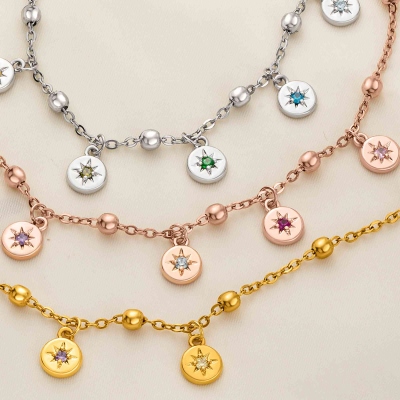 Personalized Bracelet 1-8 Birthstone Charms, Colorful Gemstone Drop Bracelet, Family Jewelry, Mother's Day/Birthday Gift for Mom/Grandma/Family