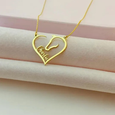 Custom Name Horse Heart Necklace, Sterling Silver 925 Horse Head Pendant, Horse Memorial Necklace, Birthday Gift for Horse Lovers/Riders/Equestrians