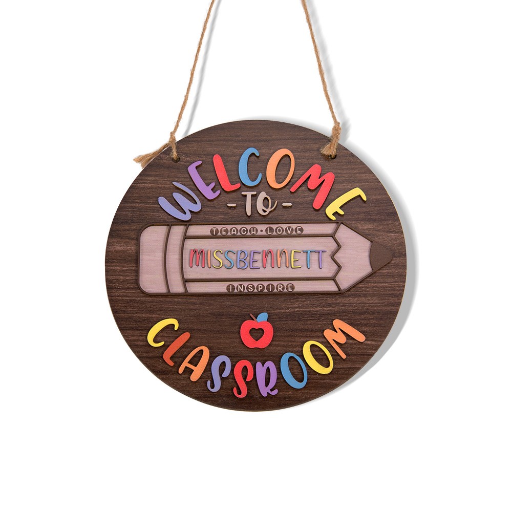 Custom Teacher Door Sign, Wooden Teacher Office Decor, Classroom Door Hanger Welcome Sign, Teacher's Day/Appreciation/End of Year/Back to School Gift