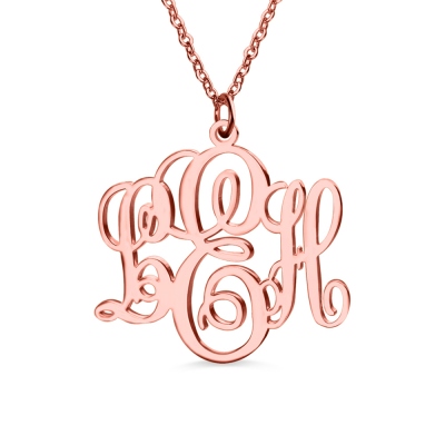 Vine Font Initial Monogram Necklace Rose Gold Plated Silver 925
