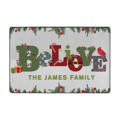 Nom personnalisé « Believe » Paillasson de bienvenue de Noël, tapis antidérapant extérieur de pendaison de crémaillère, décoration festive de la maison, cadeau pour la famille/les amis