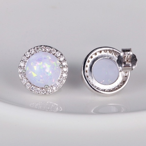 White Opal Round Studs Earrings