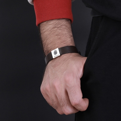 Personalized Men's Leather Bracelet with Fingerprint