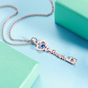 Personalized Key to True Love Birthstone Name Necklace