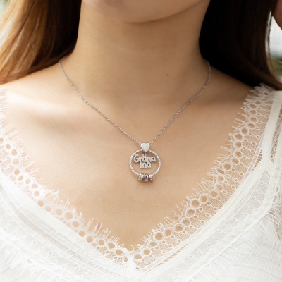 Collana personalizzata con nome e pietra portafortuna per madre in argento