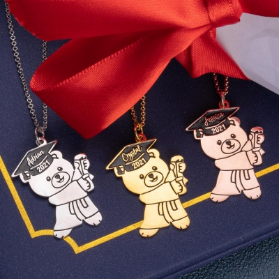 Custom Bear Necklace for Graduation Gift