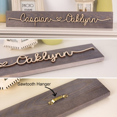 Signe de nom de couple personnalisé en bois cadeau de la Saint-Valentin