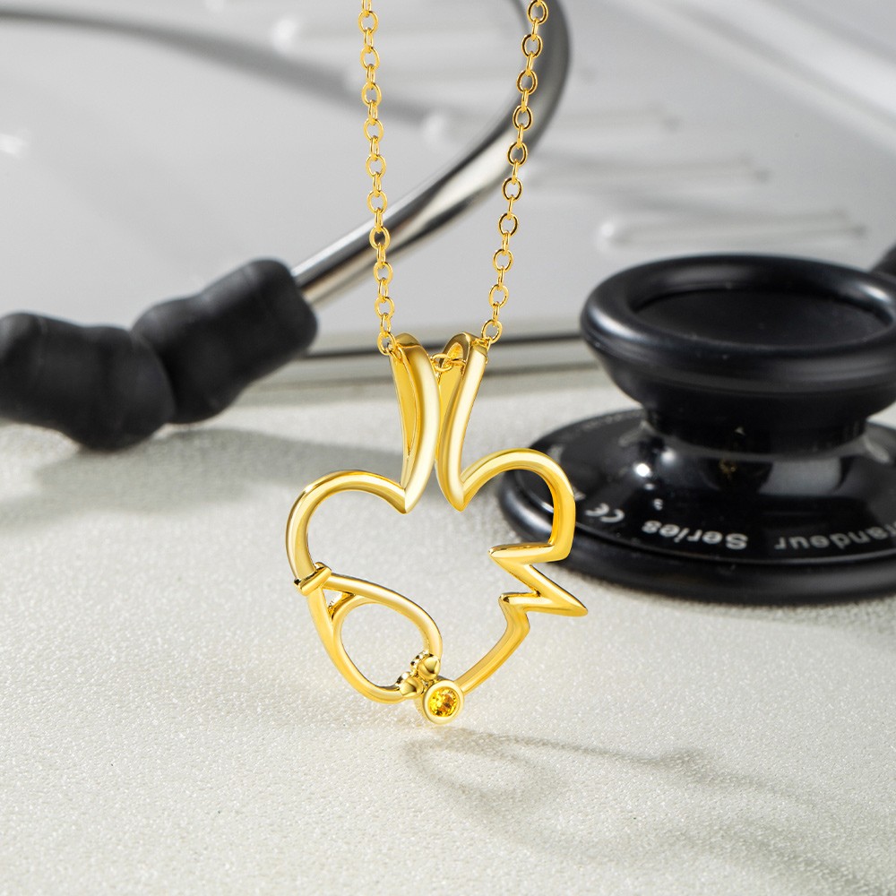 Krankenschwester-Ringhalter-Halskette mit Geburtsstein, individuelle Ringhalter-Halskette, Stethoskop-Ringhalter-Halskette, Arzt/Krankenschwester/Abschlussgeschenk