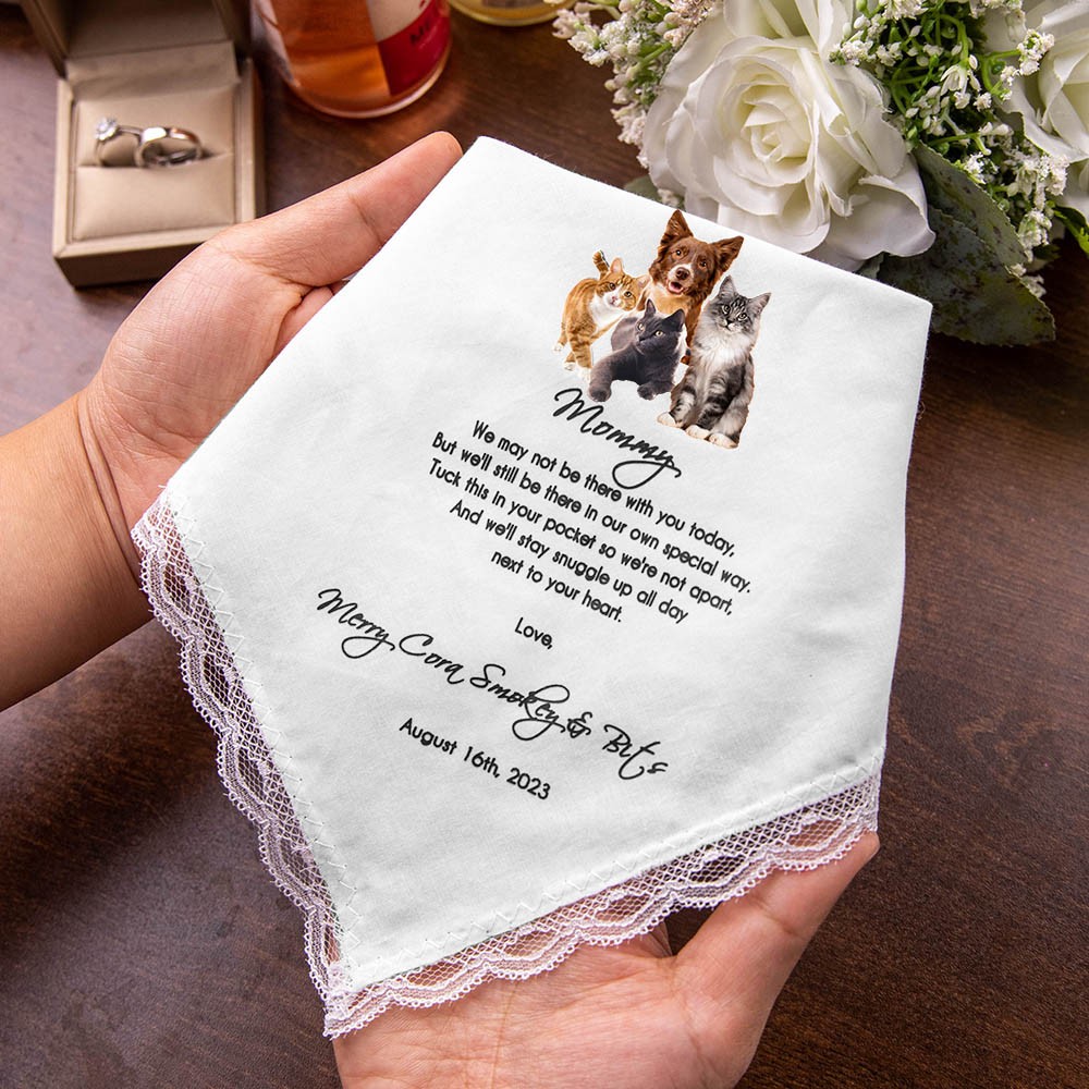 Mouchoir de mariage de votre chien, cadeau pour la mariée, cadeau pour le marié de chien, mouchoir personnalisé avec option photo de Pet, mouchoir de mariage personnalisé