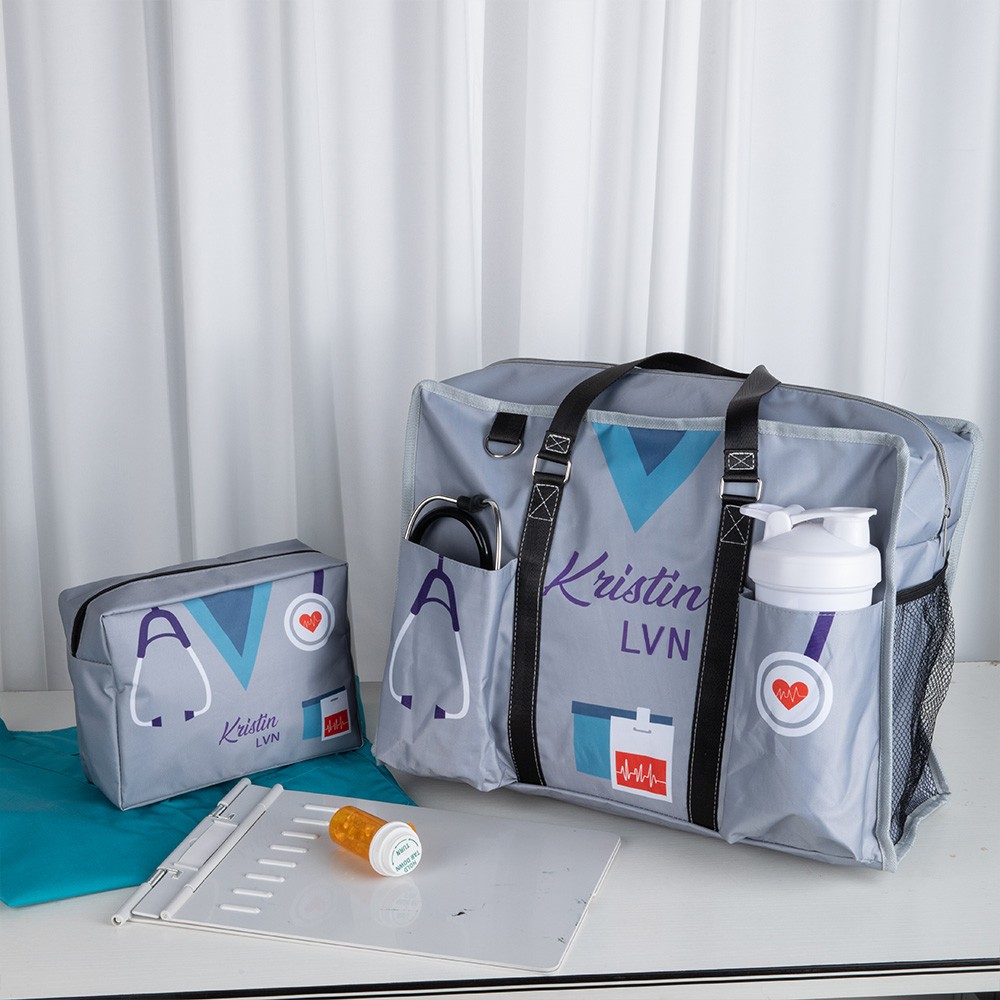 Personalisierte große Krankenschwester-Einkaufstasche für die Arbeit, kleine Canvas-Stilltasche mit Reißverschluss, RN CNA LPN Krankenschwester-Geschenk, Anerkennungsgeschenk, individuelles Abschlussgeschenk