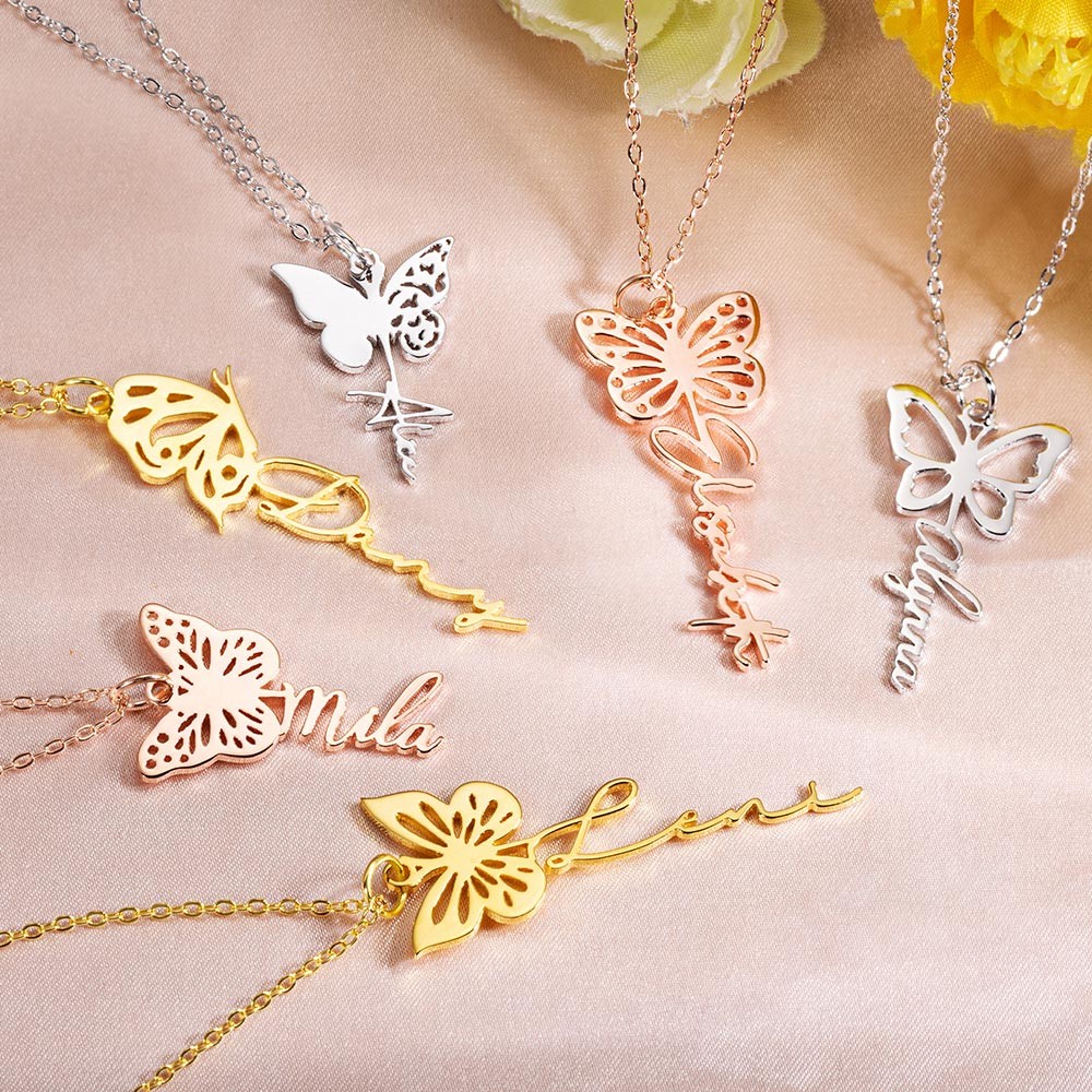 Custom Birth Butterfly Name Necklace, Sterling Silver 925 Women's Jewelry, Birthday/Bridesmaid/Mother's Day Gift for Mom/Wife/Family/Best Friends