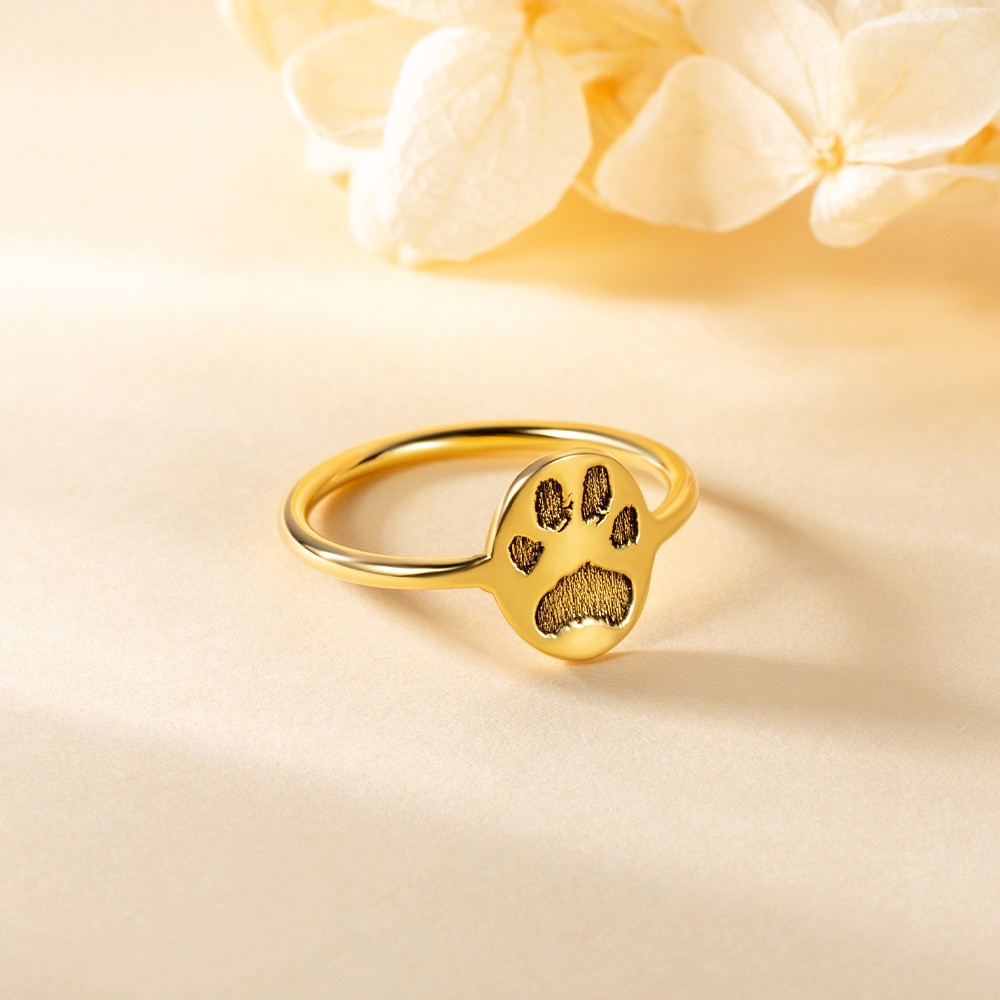 Individuell gravierter Pfotenabdruck-Ring, Sterling Silber 925 Haustierschmuck, personalisiertes Katzen-Hund-Haustier-Erinnerung/Haustierverlust-Geschenk für Haustierliebhaber/Familie/Freunde