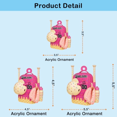 Custom Name Ice Cream Drip Baseball Bag Christmas Ornament, Drip Sprinkles Christmas Tree Hanging Decor, Christmas Gift for Baseball Lovers/Teammates