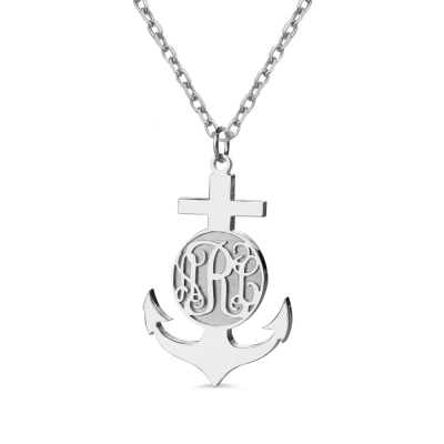 Sterling Silver Anchor Monogram Initial Necklace