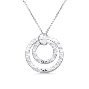 Engraved Hammered Layer Circle Family Necklace