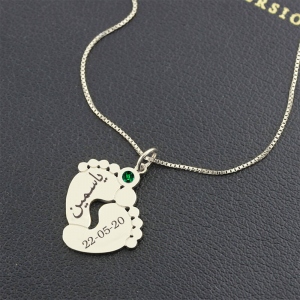 Personalized Baby Feet Birthstone Necklace