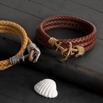 Cadeau de fête des pères personnalisé bracelet en cuir ancre pour homme