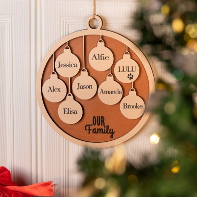 Ornement de Noël en famille avec 2-10 noms personnalisés