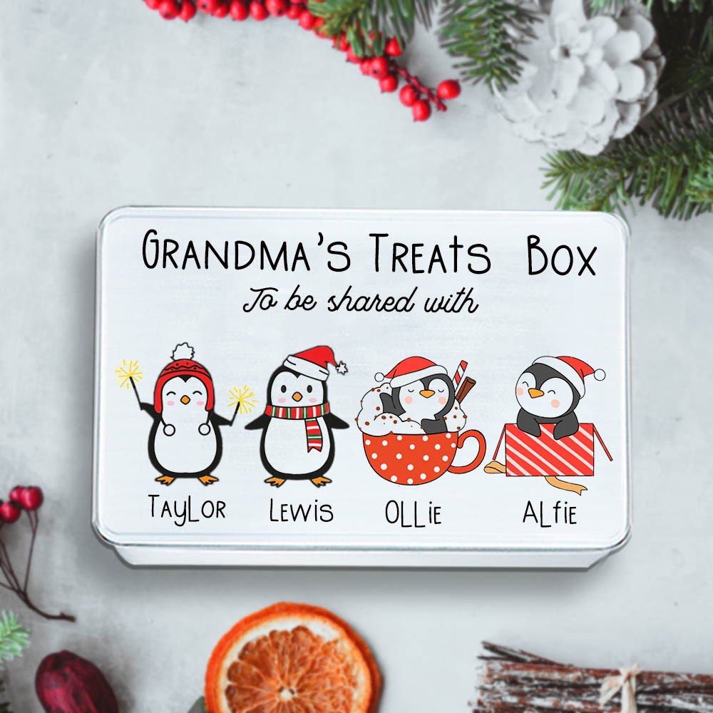 Boîte cadeau de Noël personnalisée, boîte de rangement en métal pour animaux mignons, boîte de friandises bonhomme de neige bonhomme de neige pingouins, cadeaux de pendaison de crémaillère pour organisateur de maison