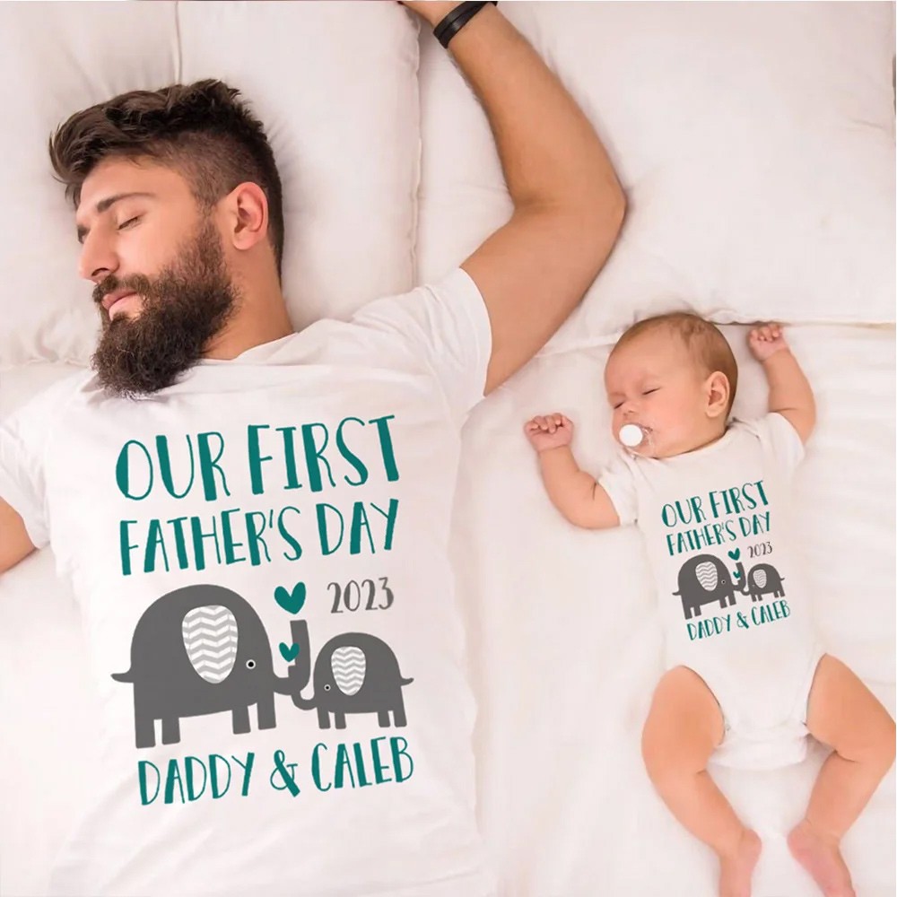 Nom personnalisé chemise parent-enfant, notre première chemise fête des pères ensemble 2022, chemise en coton, cadeau d&#39;anniversaire/père pour papa/grand-père