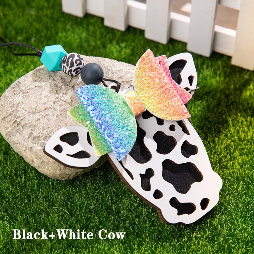 Custom Highland Cattle Print Car Charm with Bow, Custom Cow Charm for Rear View Mirror Accessories, Christmas Tree Ornament for Women/Cow Lover