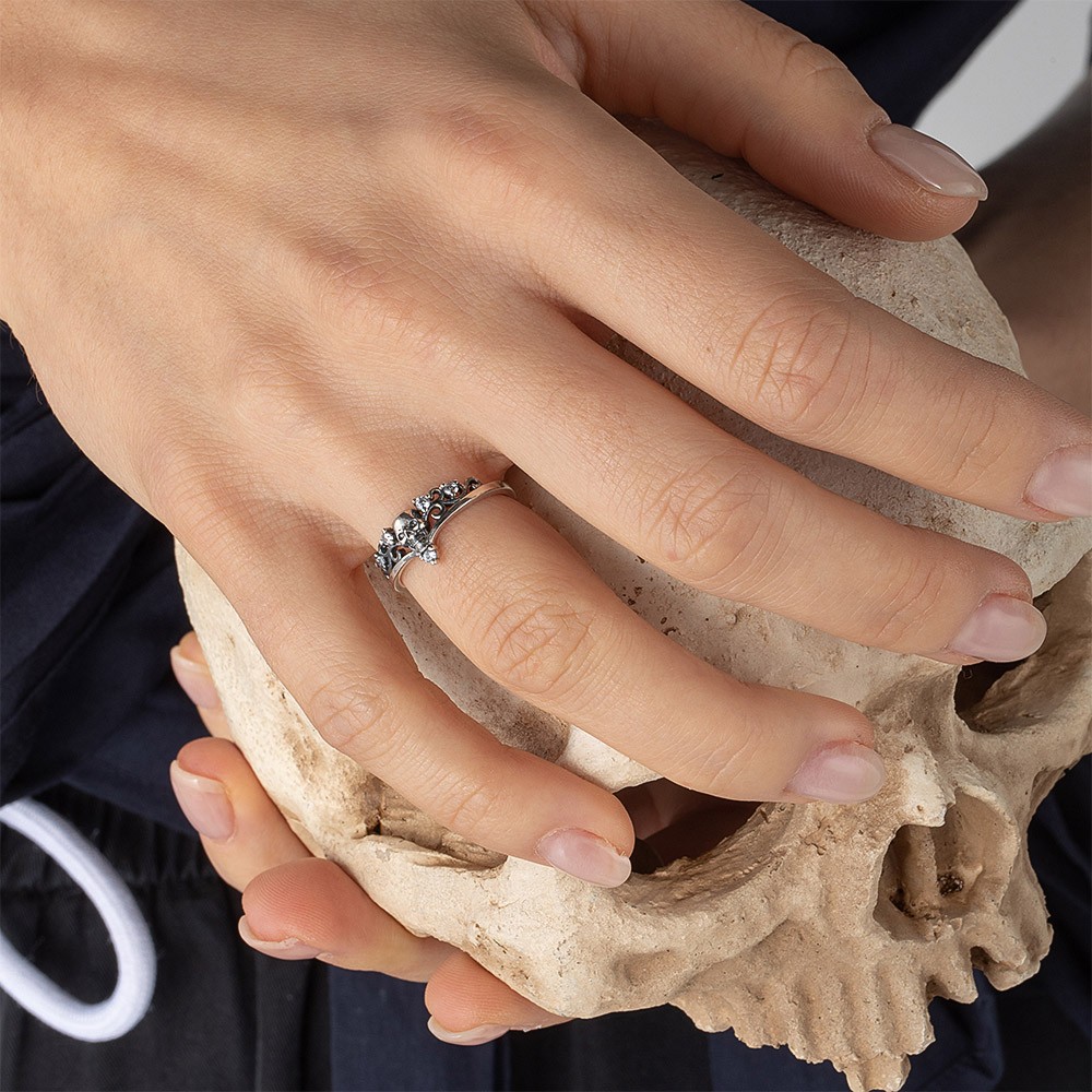 Anello di fidanzamento con teschio gotico, anello scheletro con strass, anello in ottone/argento 925, anello Steampunk, regalo per lui/lei