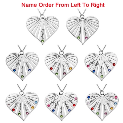 Customized Family Round & Heart Name Necklace with Birthstone