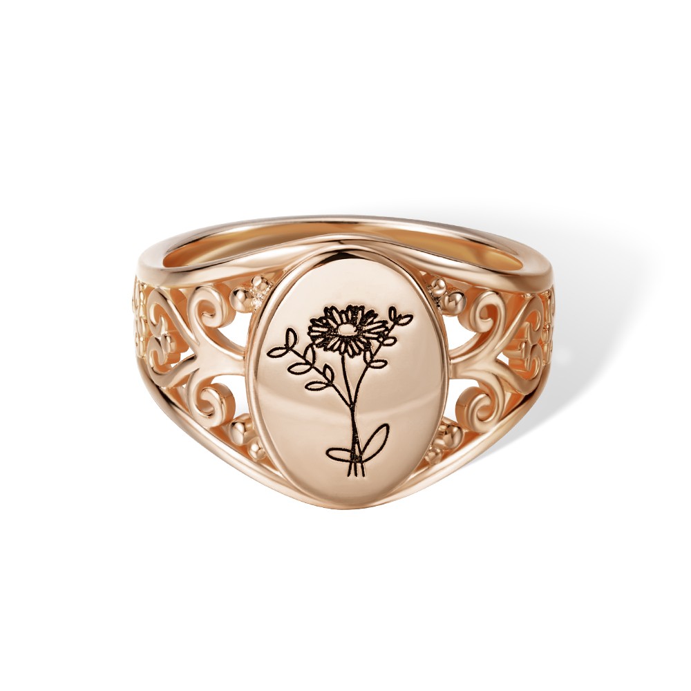 Personalisierter Geburtsblumen-Ring, personalisierter Geburtsblumen-Familienring, Sterling Silber 925 Blumenstrauß-Ring, gravierter Ring für Frauen, Geschenk für Mama/Oma/Sie
