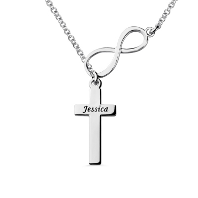 Customized Classy Infinity Cross Name Necklace In Sterling Silver