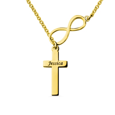 Infinity Symbol Cross Name Necklace 18K Guldpläterad