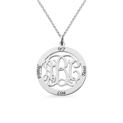 Circle Family Monogram 4 Namn Halsband Sterling Silver
