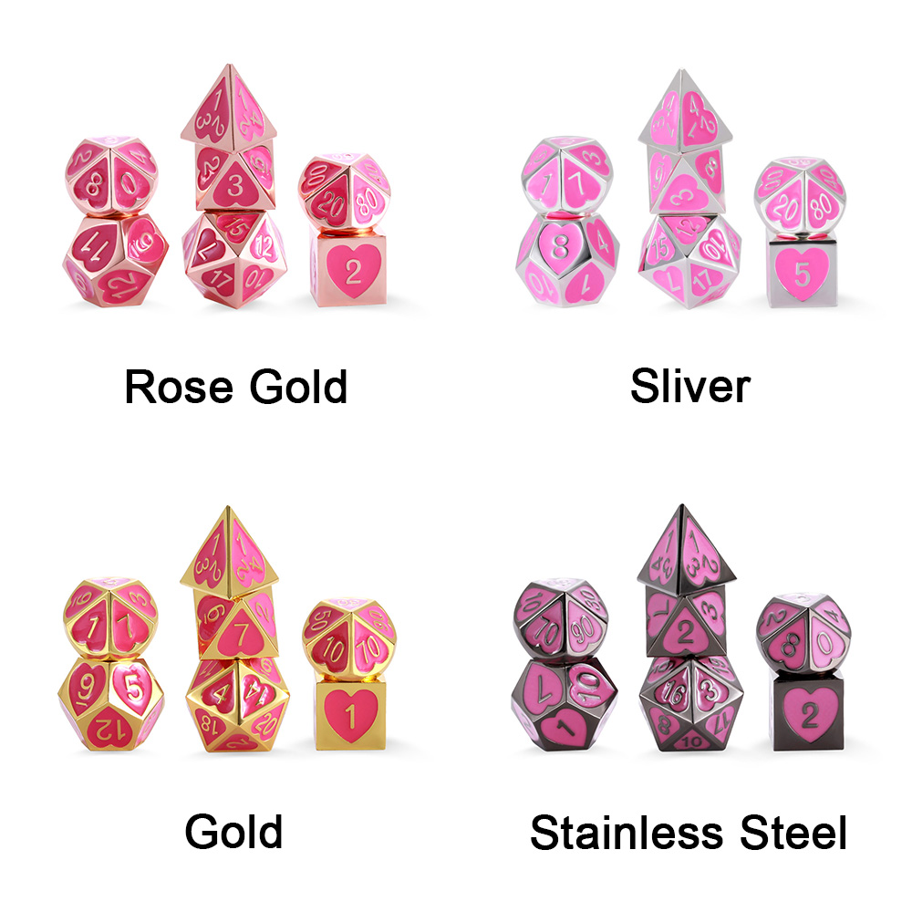 Rustic Copper Pink Heart Metal Dice Set
