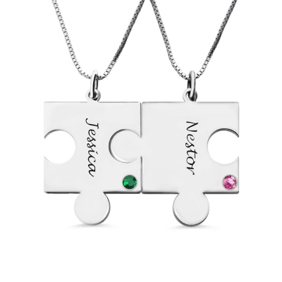 Silver Engraved Puzzle Love Name Necklace for Couples
