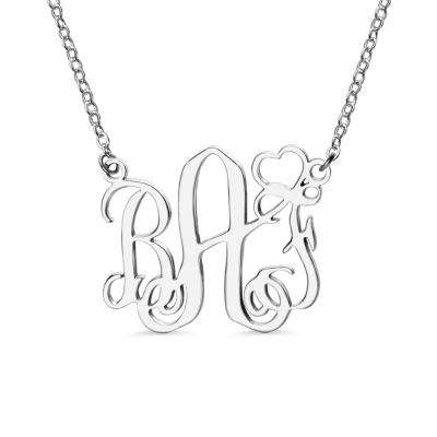 Personalized Initial Monogram Necklace With Heart Sterling Silver