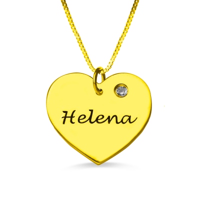 Simple Heart Necklace With Name & Birthstone 18k Gold Plated