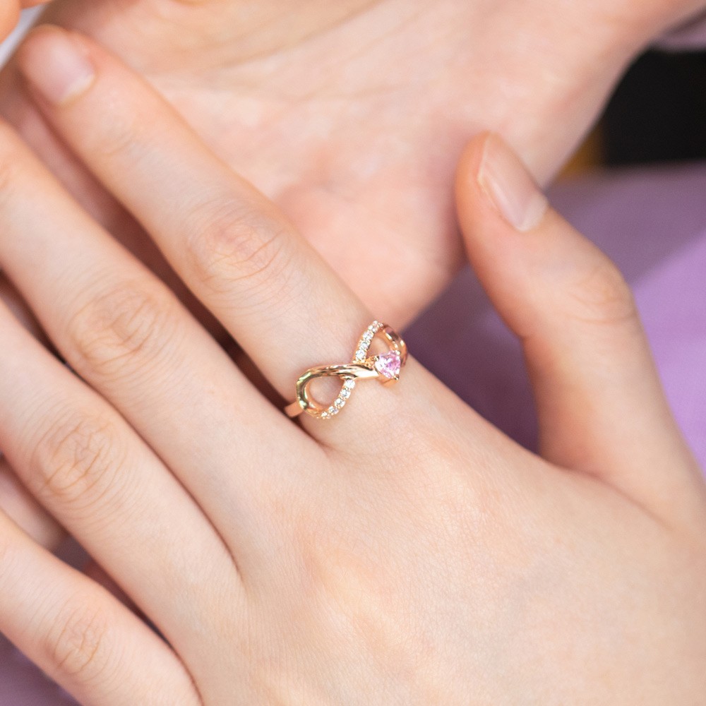 Personalisierter Infinity Ring mit Herz Geburtsstein, 925 Sterling Silber Engelsflügel Ringe für Verlobung/Hochzeit/Versprechen