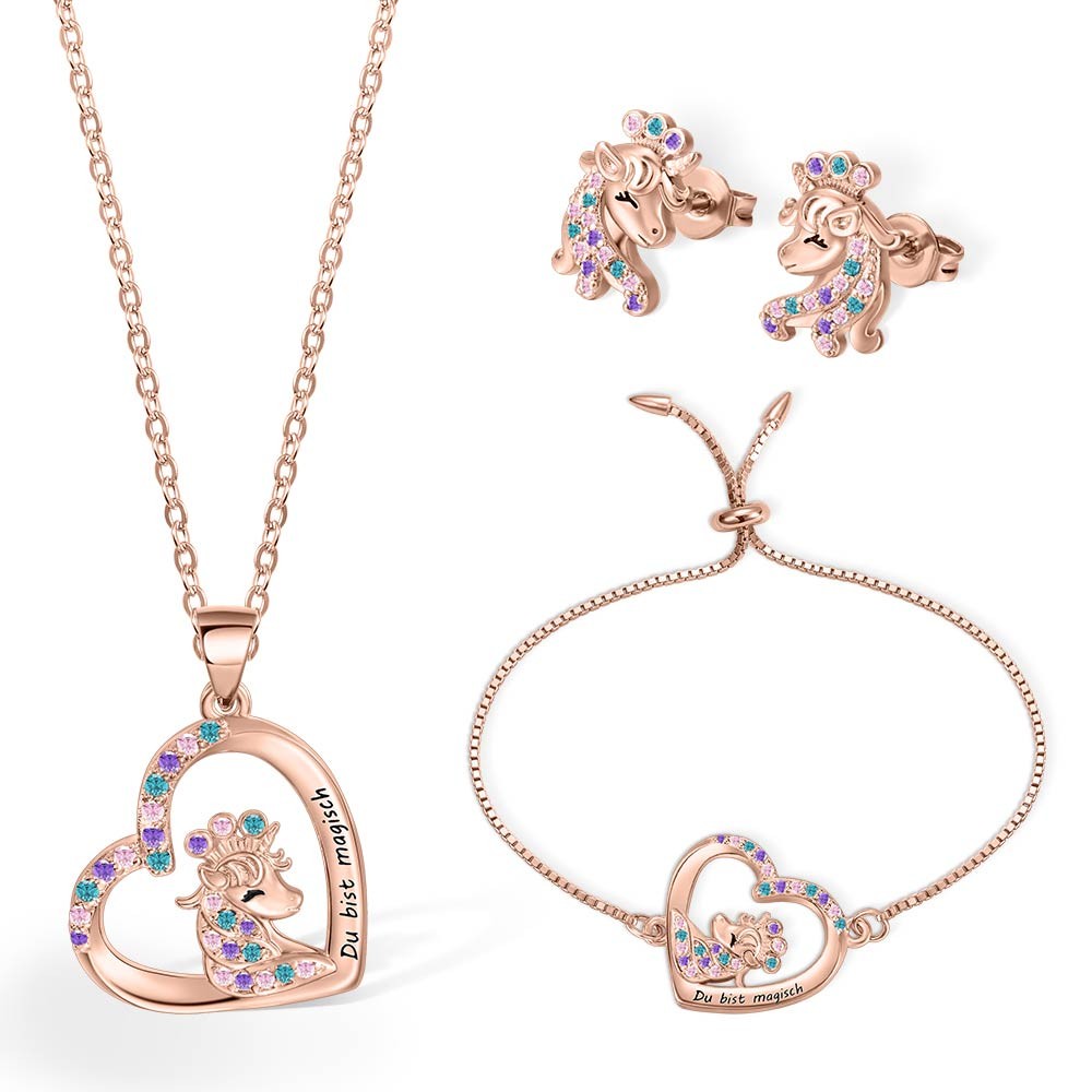 Ensemble de bijoux de licorne avec nom personnalisé, collier de licorne/boucle d'oreille/bracelet, bijoux de licorne pour filles, cadeau d'anniversaire pour fille/petite-fille