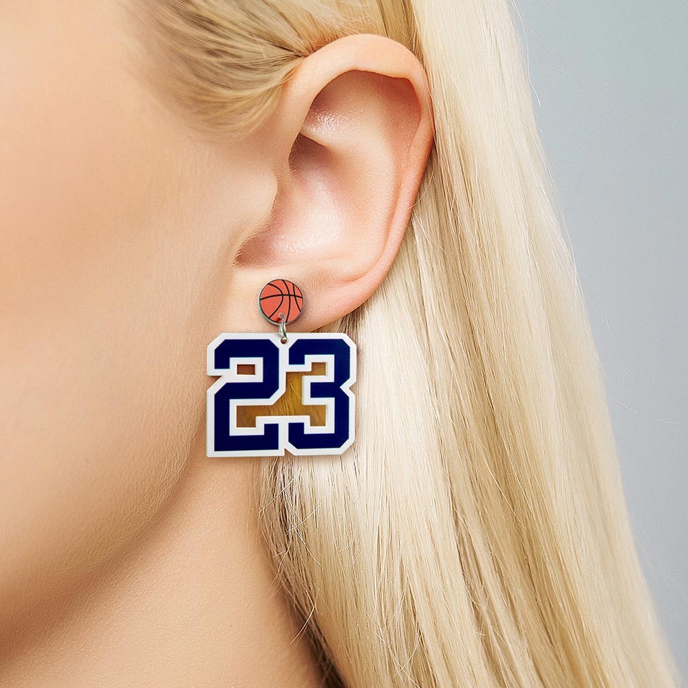 Custom Player Number Earrings, Sport Number Earrings with Baseball/Football/Soccer/Volleyball, Gift for Sports Lovers/Mom/Fans