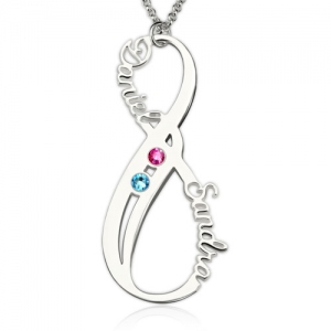 Mother's Infinity Necklace with 2 Birthstones and Names
