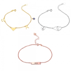 Personalized Bar Initial Heart Anklet