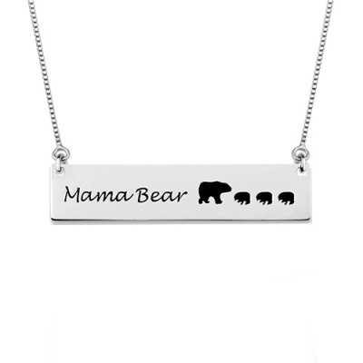 Custom Mama Bear Bar Necklace In 925 Sterling Silver