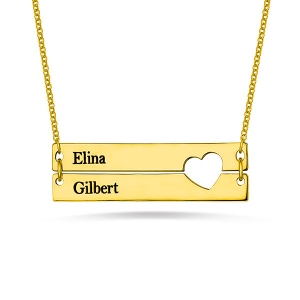 Customized Double Bar Necklace with Heart Cutout In Gold
