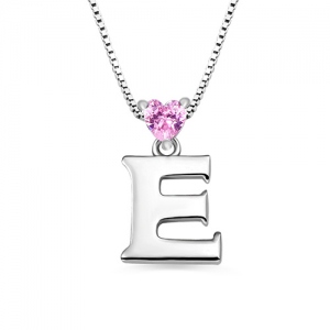 Custom Initial Letter With Heart Birthstone Necklace