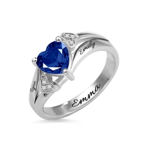 Cubic Zirconia Engraved Heart Birthstone Ring 